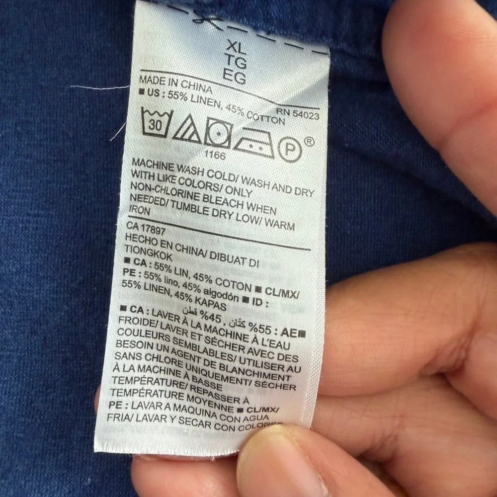 Old Navy Linen Blend Shirt Mens XL Blue Slim Fit Long Sleeve Button Down Pocket